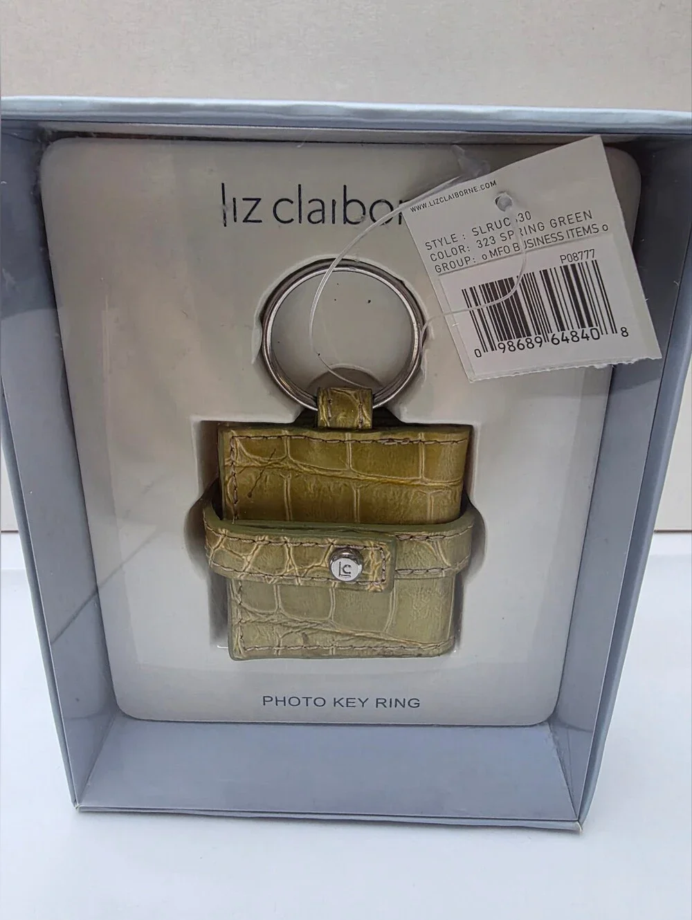 NWT Liz Claiborne Crocodile-Embossed Tri-Fold Photo Key Ring Wallet